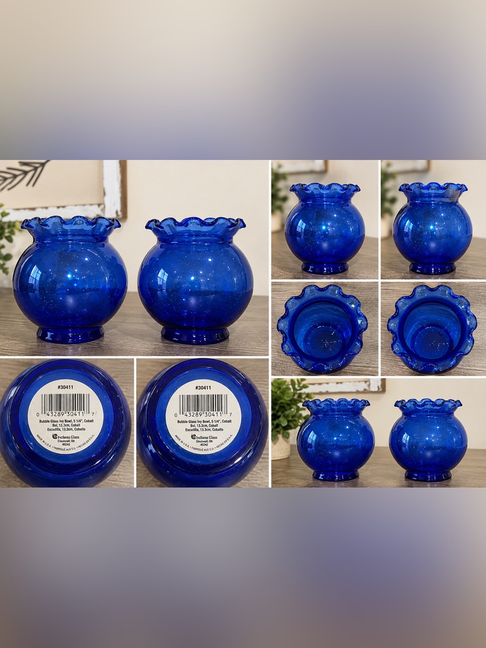 Indiana Glass Cobalt Blue Ruffled Bubble Vase